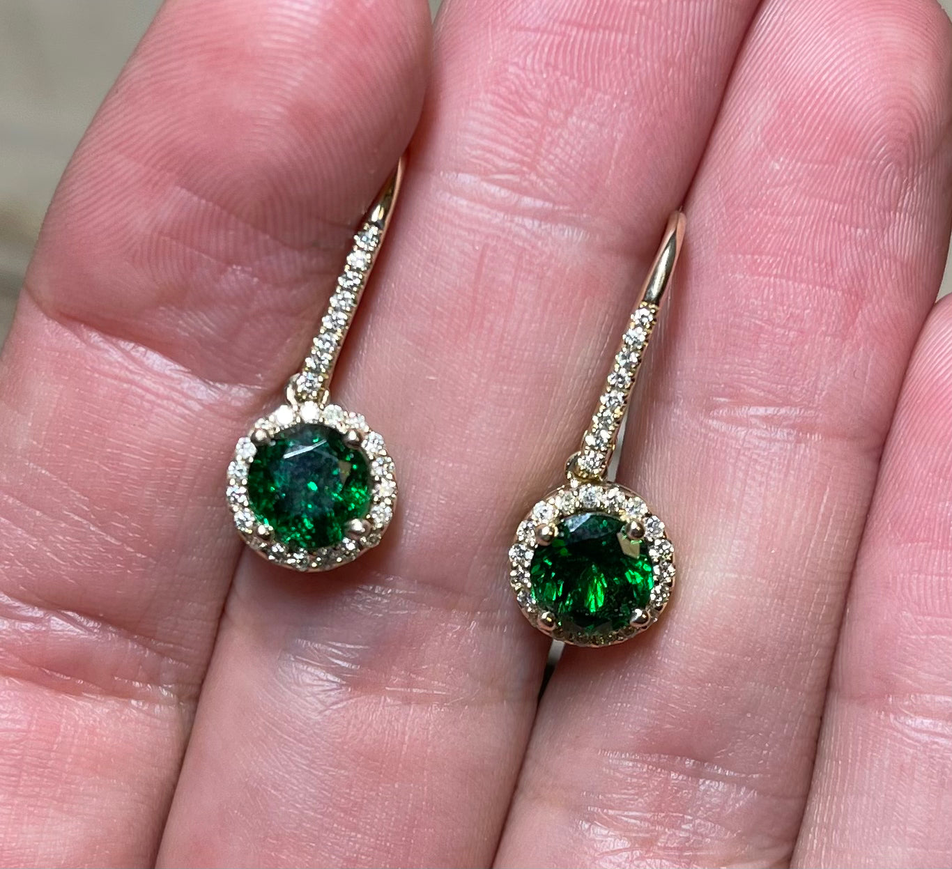 3.04ct Tsavorite .32ct Diamonds 14K Earrings | 3.63gr | Length 1 in