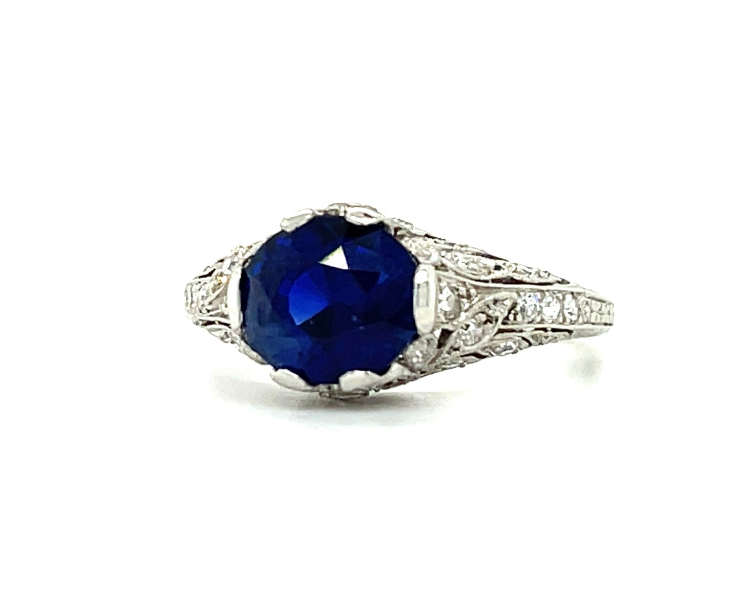 Art Deco 2.55ct Royal Blue Sapphire .45ct Diamonds Platinum Antique Ring (Circa 1920s)