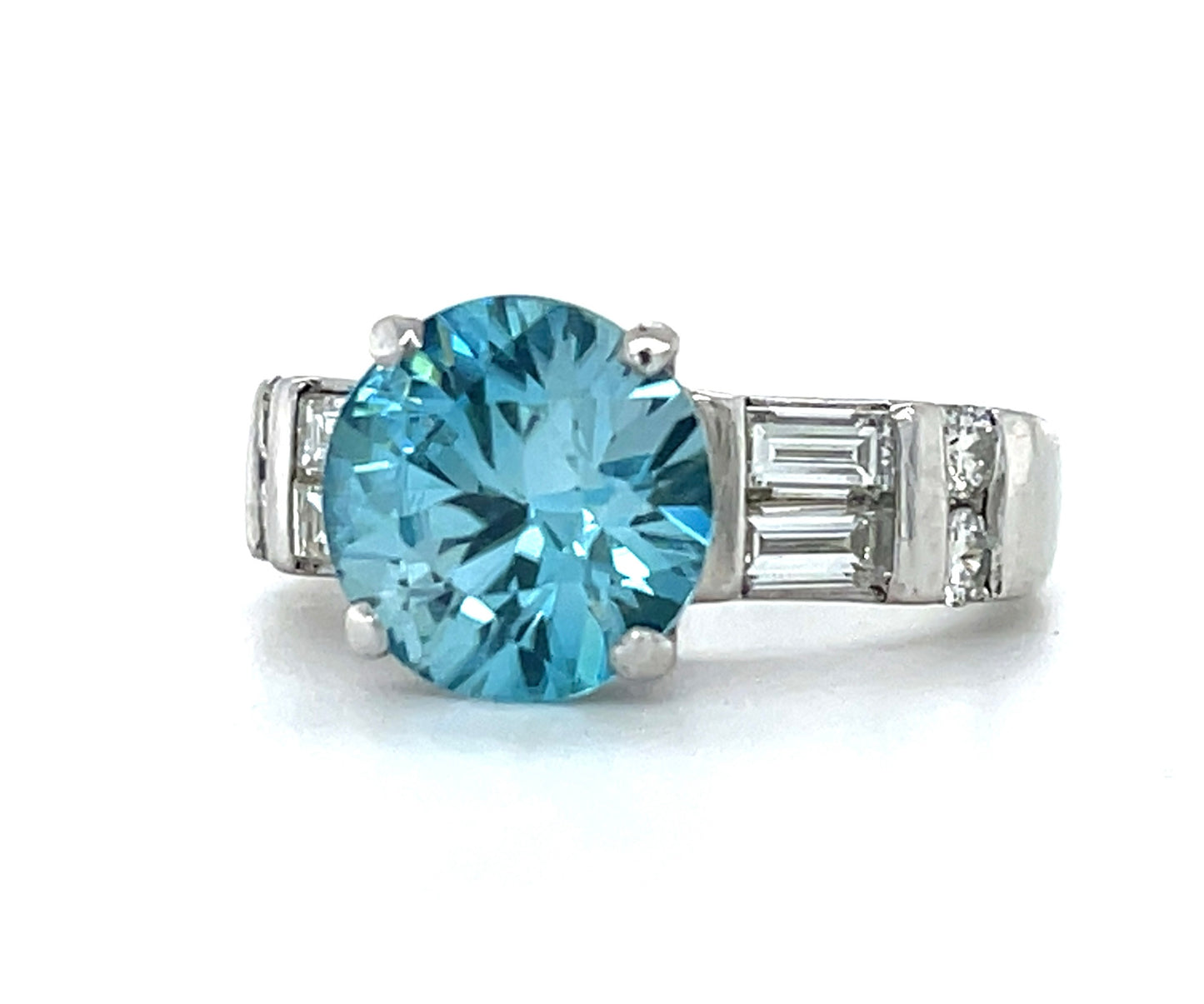 4.90ct Blue Zircon .75ct Diamonds Platinum Ring (Circa 1970s) 7 Size 11gr