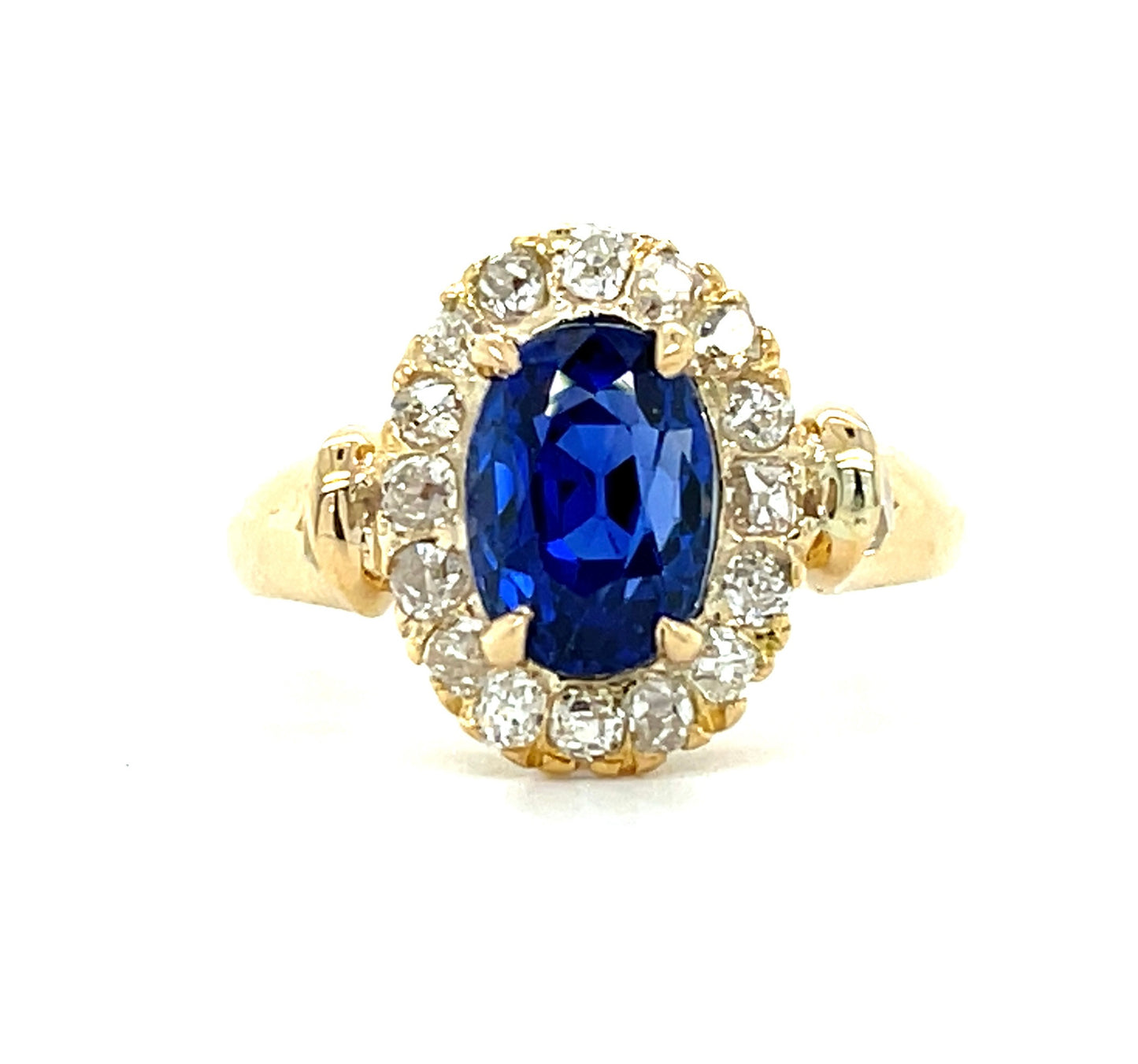 Victorian 2.73ct GIA Burma No Heat Blue Sapphire .90ct Old Mine Cut Diamonds 18KY Antique Ring (Circa 1880s)