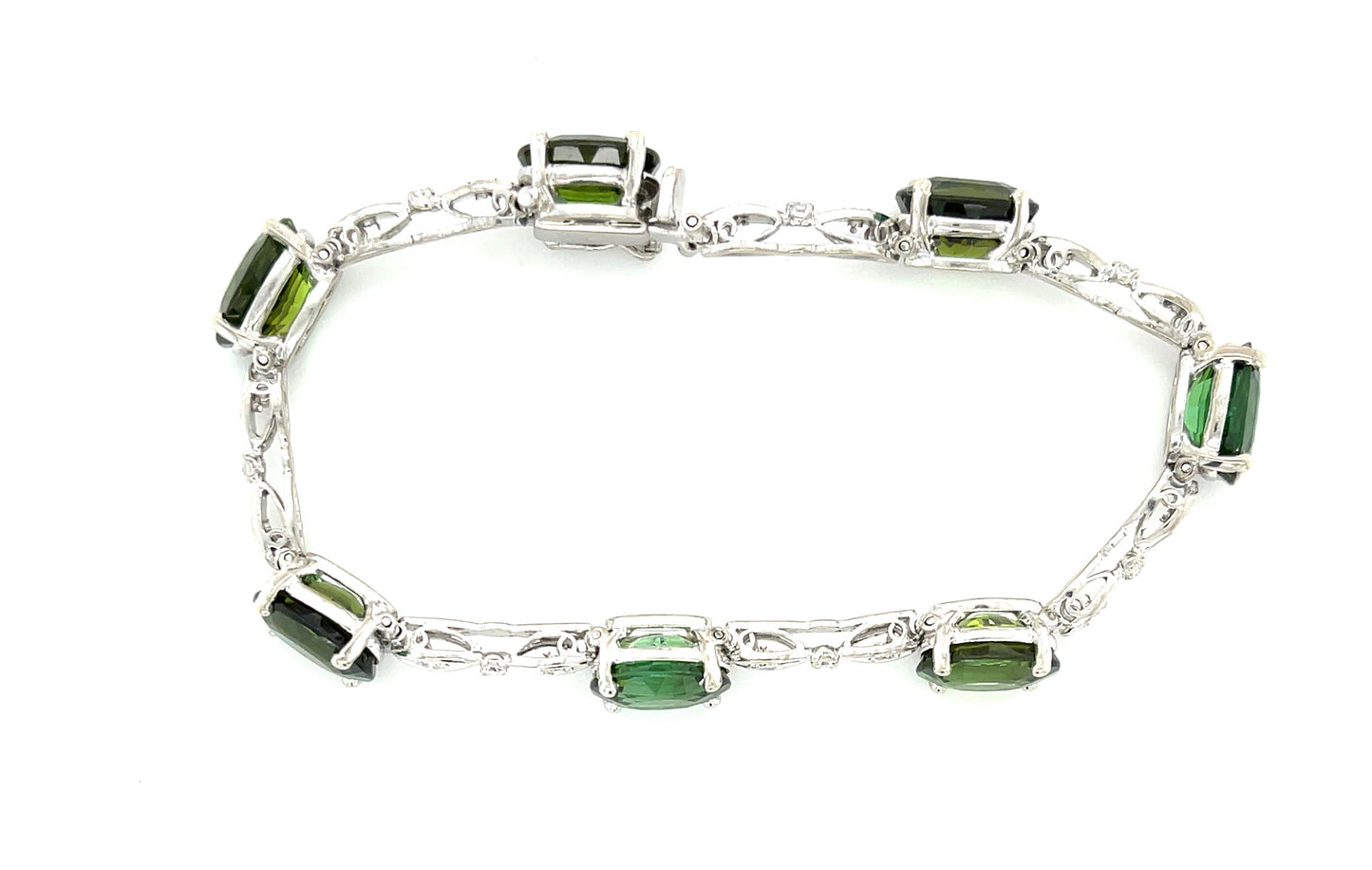 24ct Green Tourmaline .40ct Diamonds 18KW Estate Bracelet (Circa 1970s)