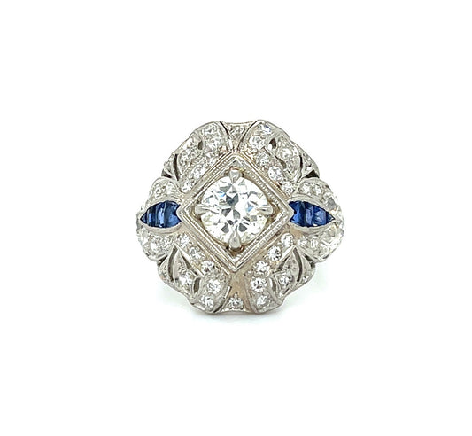 .95ct GIA K VS2 Old European Cut Center Diamond 1.45ct Side Diamonds Platinum Antique Art Deco Ring (Circa 1920s)