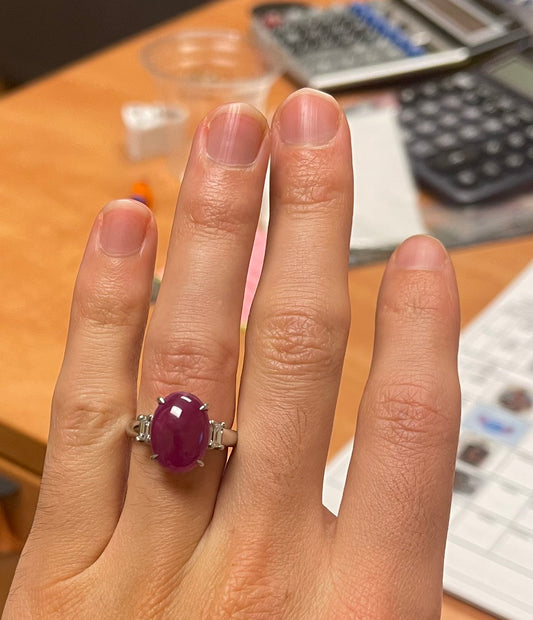 8.03ct Cabochon Burma Ruby .42ct Diamond Platinum Estate Ring (Circa 1970s) 7 Size 9gr