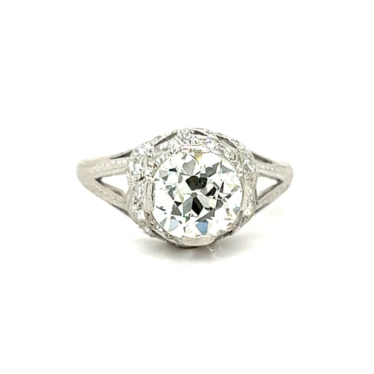 Art Deco GIA 1.64 European-cut VS1 L color Vintage Platinum Ring (Circa 1930s)
