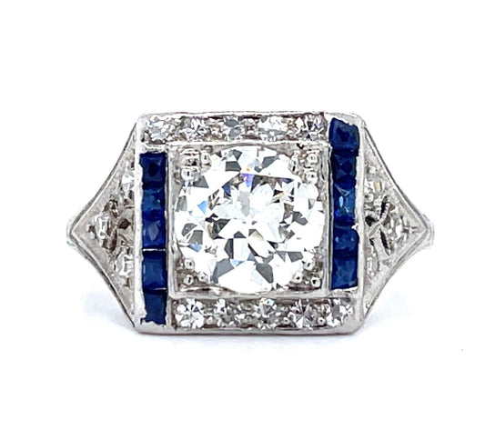 1.39ct I SI1 Old European Cut Diamond Art Deco Ring