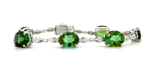 24ct Green Tourmaline .40ct Diamonds 18KW Estate Bracelet (Circa 1970s)