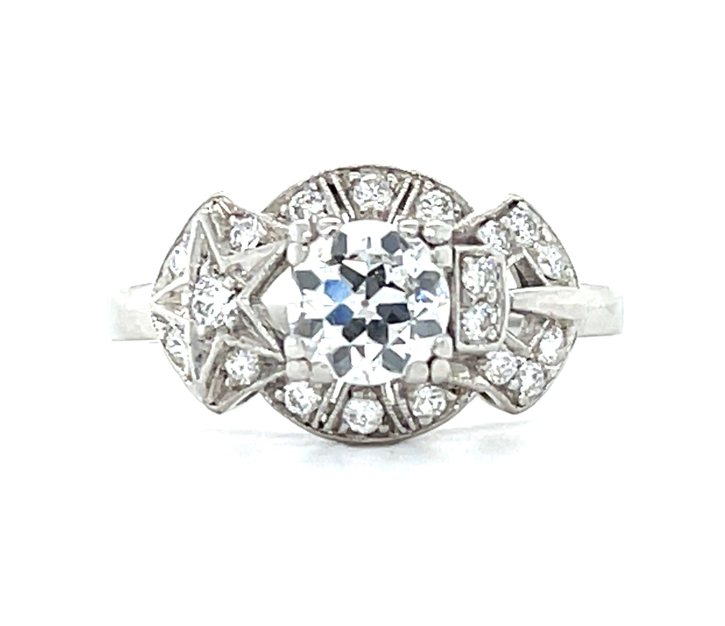 .74ct Old European cut Diamond .30ct Side Diamonds Platinum Art Deco Ring (Circa 1920)