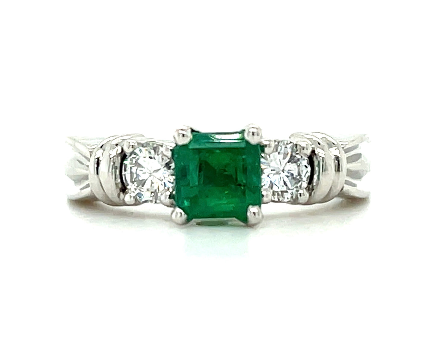 .75ct Gem Green Emerald .34ct Diamond Platinum Estate Ring (Circa 1980s)