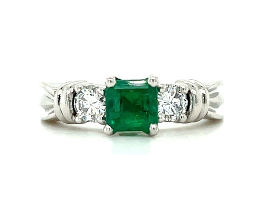 .75ct Gem Green Emerald .34ct Diamond Platinum Estate Ring (Circa 1980s)