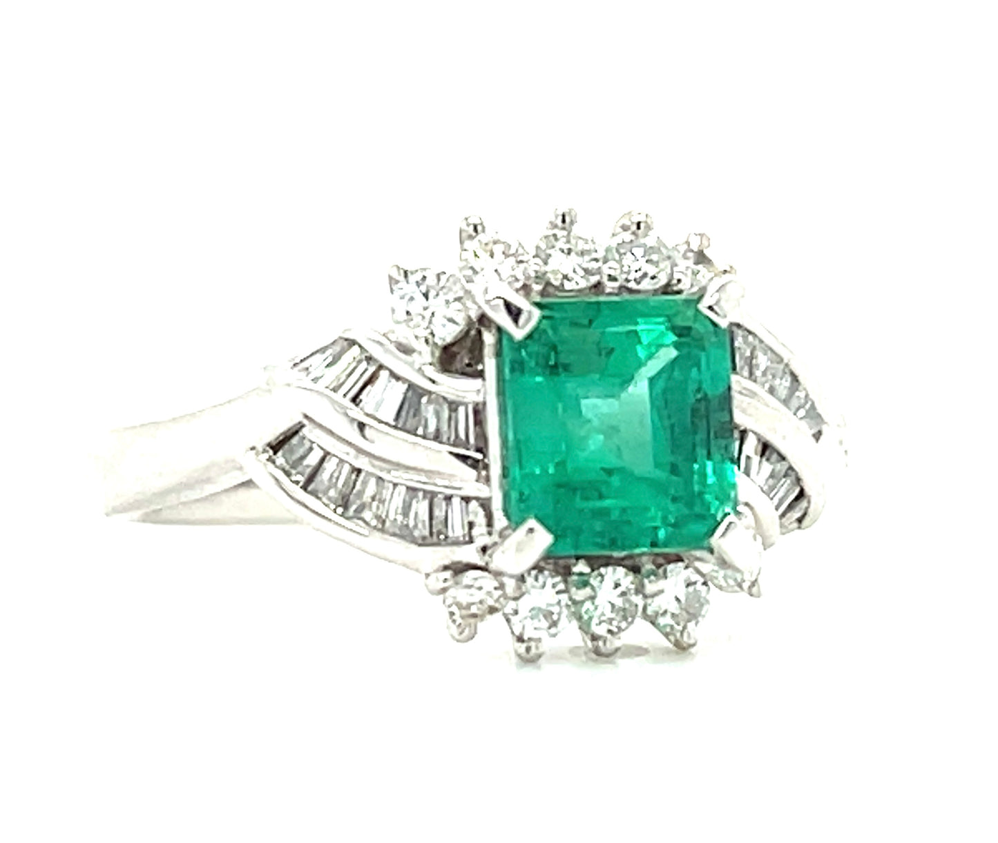 1.08ct Emerald .41ct Diamond PT 1970s Ring