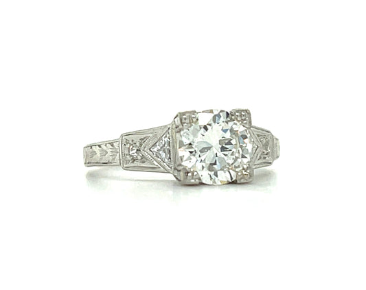 Art Deco .99ct GIA I SI2 Old European Cut Diamond .28ct SD Platinum Vintage Ring (Circa 1930s)