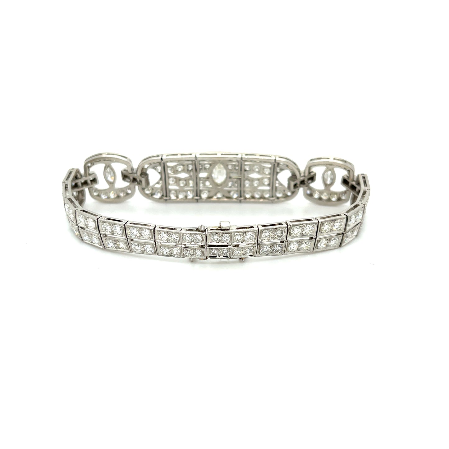 .90ct Marquise Diamonds (Three Stones) 8.50ct SD Platinum Art Deco Antique Bracelet (Circa 1920s) 7in 27.30gr Width 9/16"