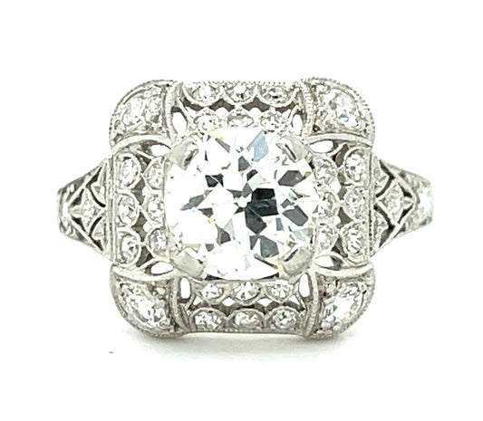 1.31ct EGL H VS2 Old European Cut Diamond .45ct Side Diamonds Platinum Antique Art Deco Ring (Circa 1920s) 5.50 Size