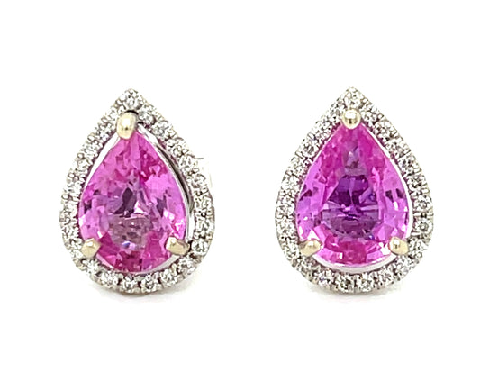 2.40ct Pink Sapphire .18ct Diamonds 14KW Earrings