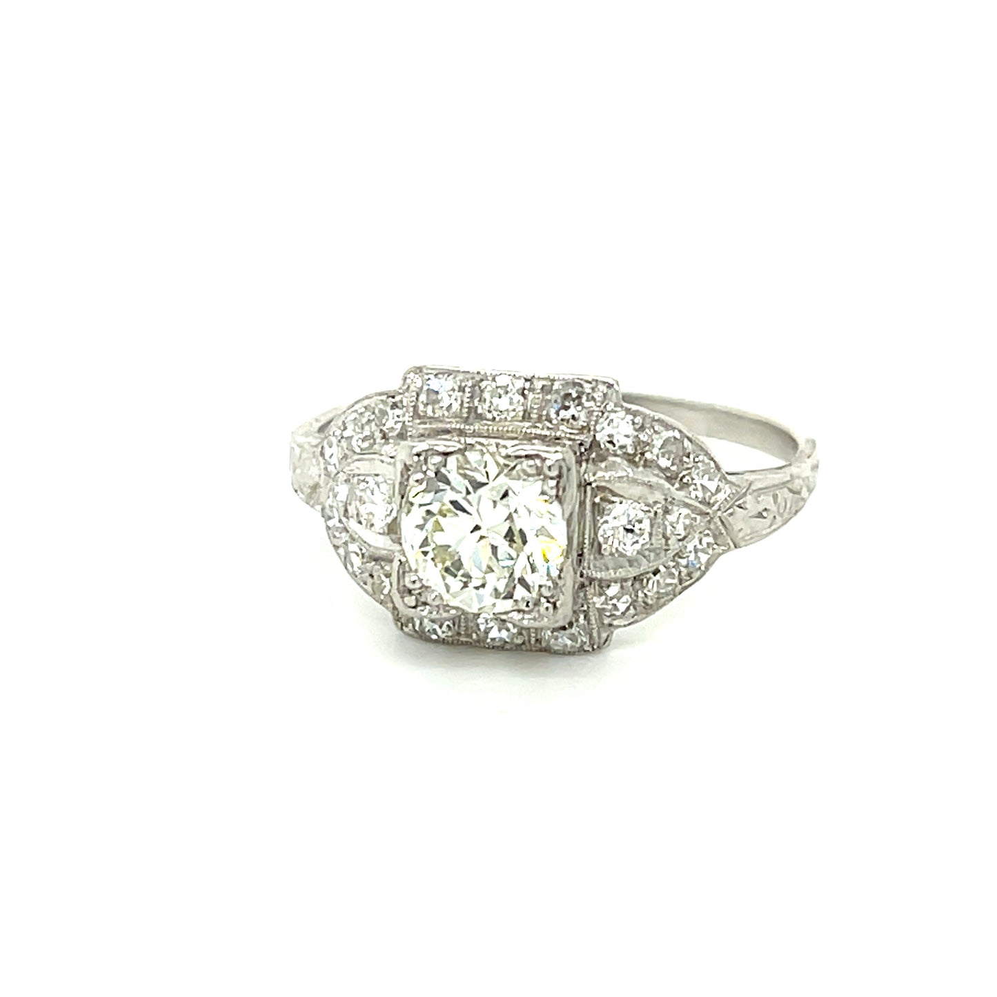 Art Deco .92ct Old European Cut Diamond .55ct SD Platinum Vintage Ring (Circa 1930s)