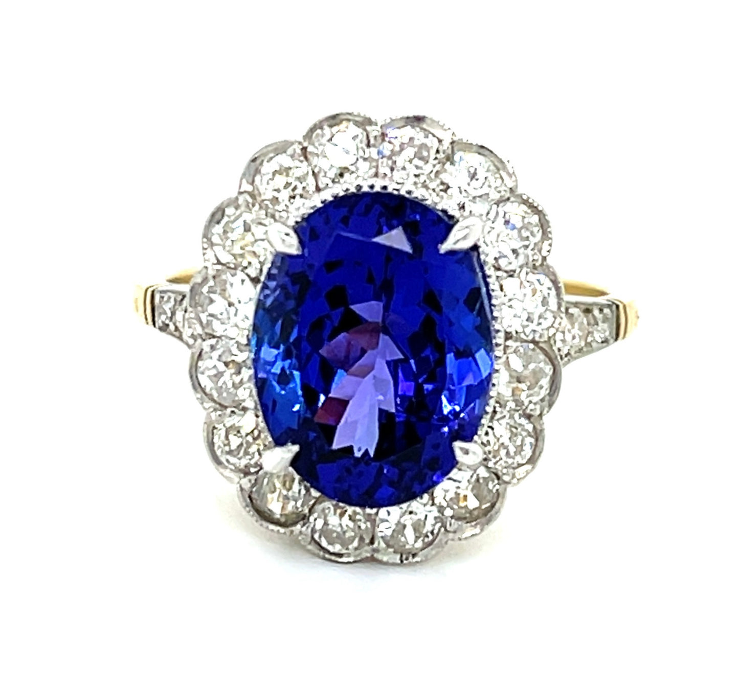 4.52ct Tanzanite 1.40ct Diamond Platinum over 18KY Gold Ring