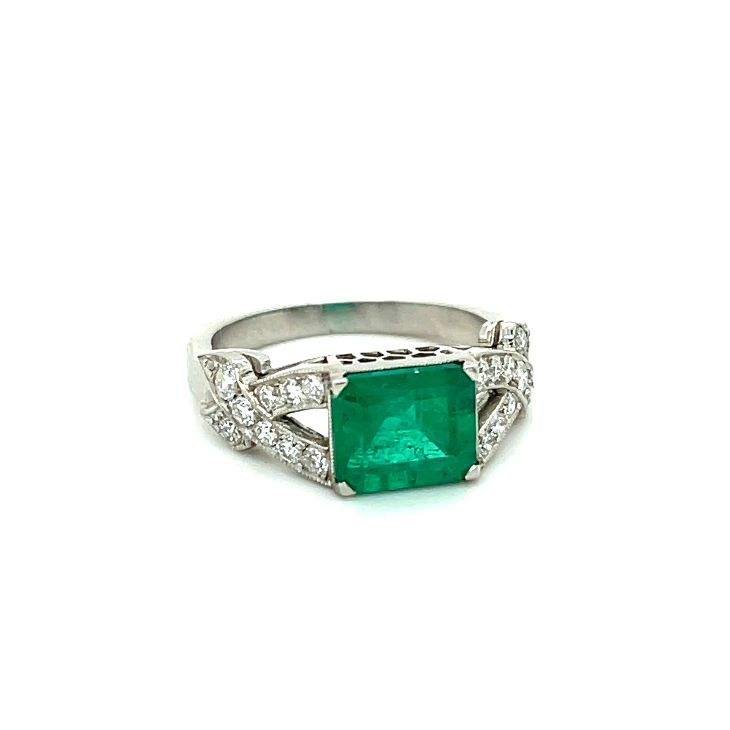 2.05ct Emerald .36ct Diamond Platinum Estate Ring 7 Size