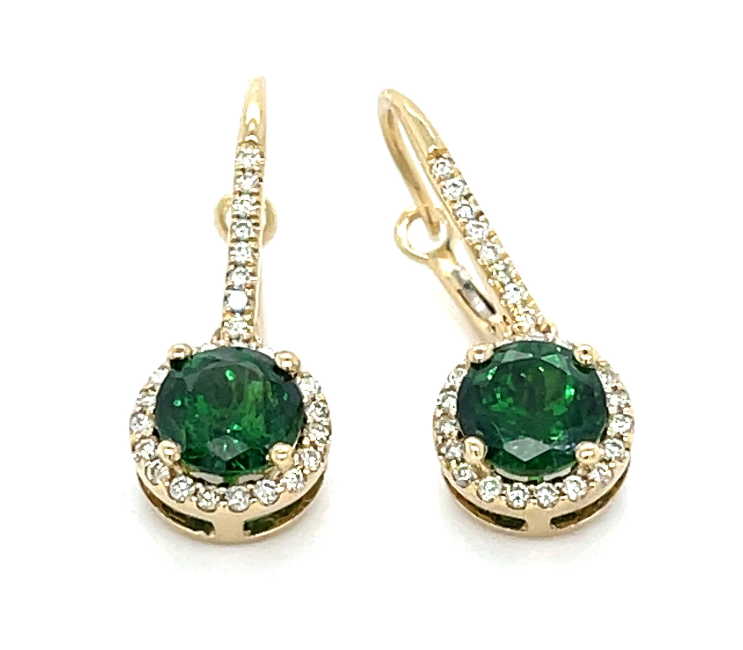 3.04ct Tsavorite .32ct Diamonds 14K Earrings | 3.63gr | Length 1 in