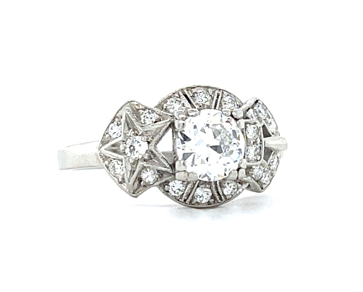 .74ct Old European cut Diamond .30ct Side Diamonds Platinum Art Deco Ring (Circa 1920)