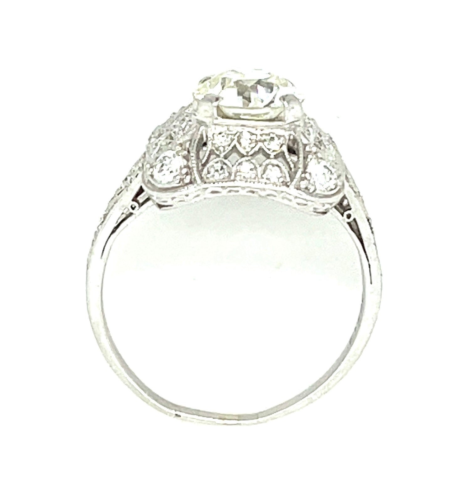 1.31ct EGL H VS2 Old European Cut Diamond .45ct Side Diamonds Platinum Antique Art Deco Ring (Circa 1920s) 5.50 Size