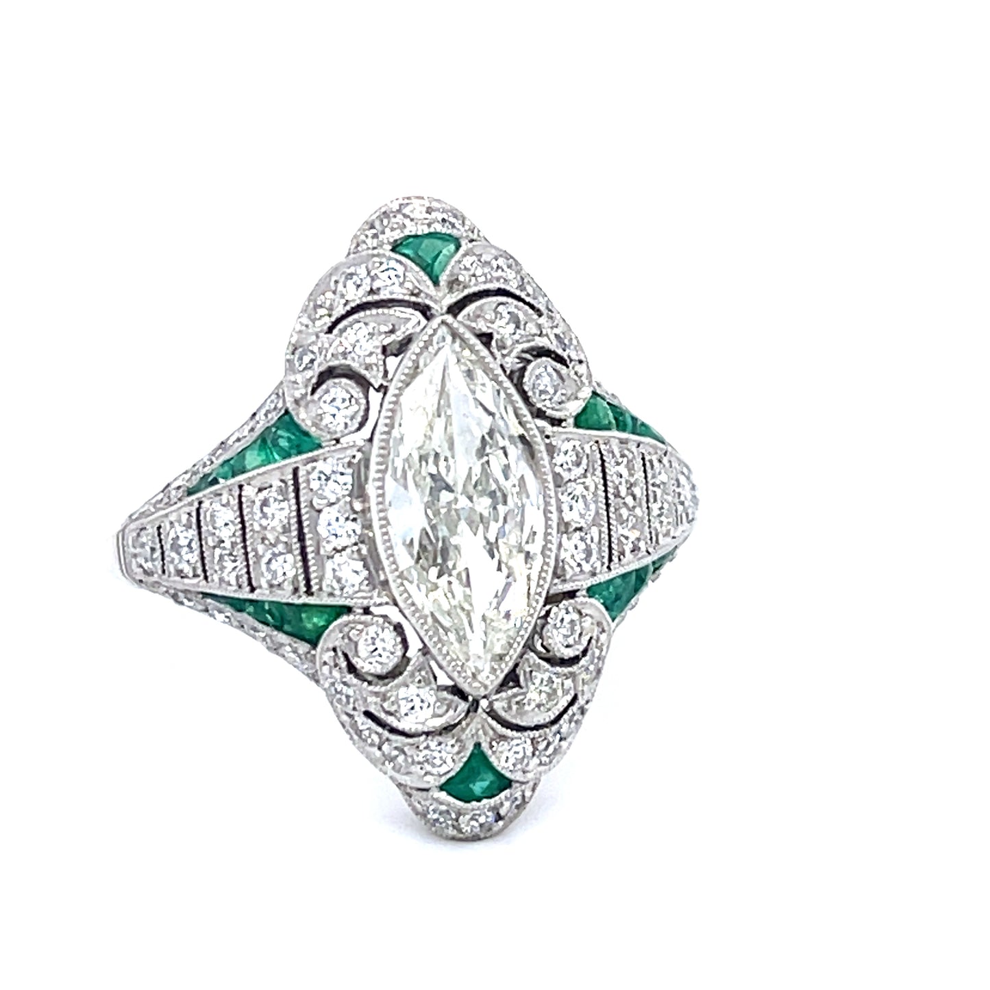 1.03ct Marquise Diamond & Emerald Ring