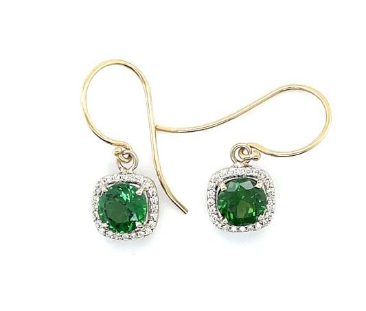 2.21ct Tsavorite Garnet .20ct Diamond 14K Earrings | Length 1 in