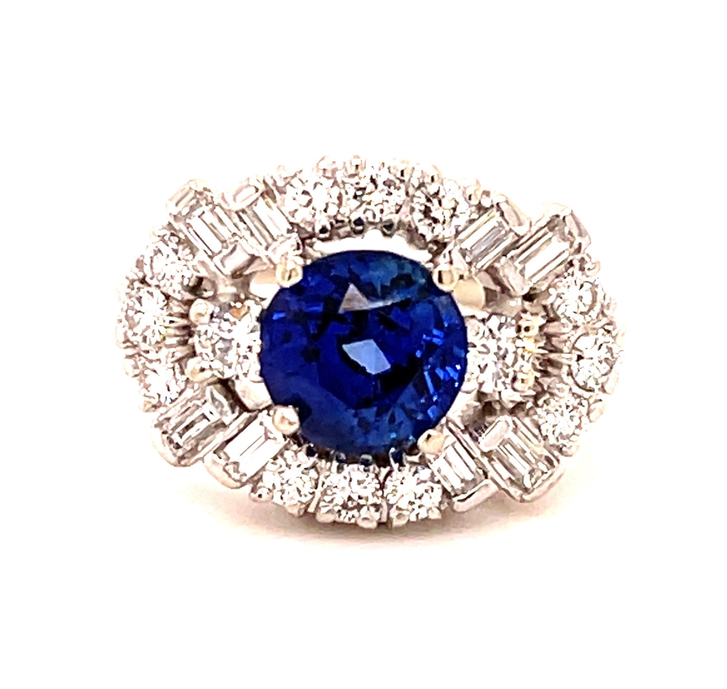 2.27ct Sapphire 1ct Diamond 18KW Estate (Circa 1960s) Ring