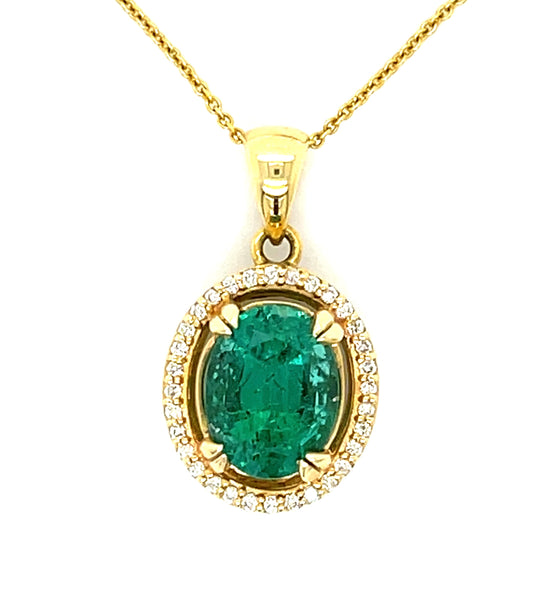 2.70ct Emerald .14ct Diamond 14KY Pendant