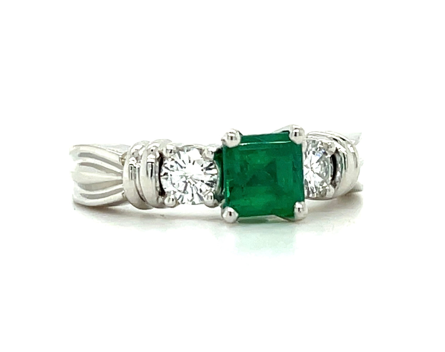 .75ct Gem Green Emerald .34ct Diamond Platinum Estate Ring (Circa 1980s)