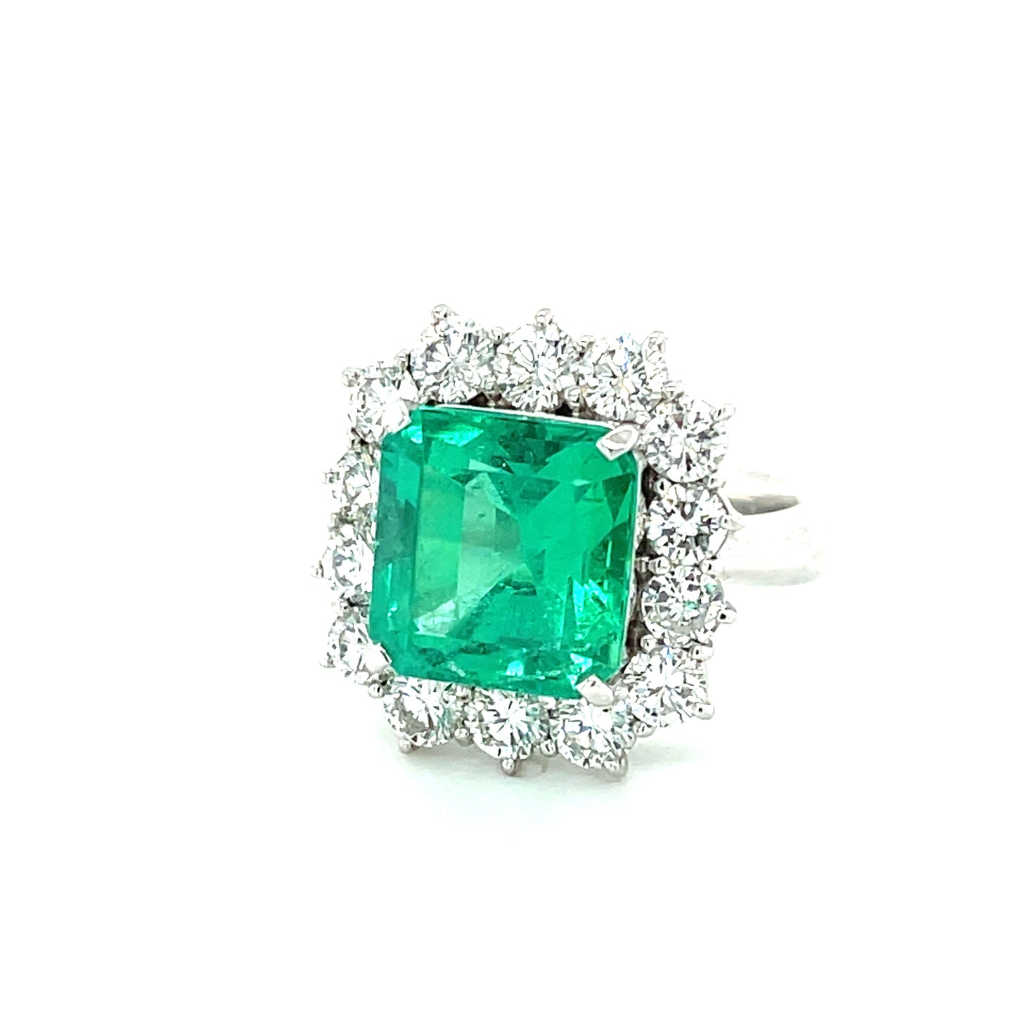 Colombian 6.04ct GRS Cert Minor Oil Emerald 2.20ct Diamond Platinum Ring