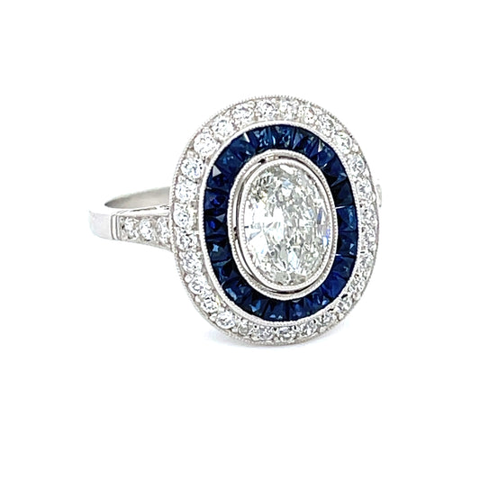 .90ct Oval Diamond & Sapphire Ring