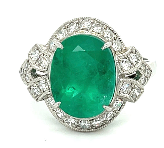 4.20ct Emerald .47ct Diamond Platinum Ring 6.50 Size