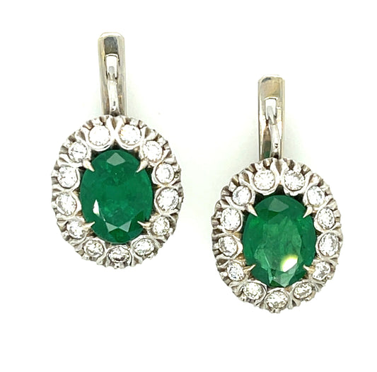 3.30ct Emerald .90ct Diamond 18KW White Gold Estate Earrings 7.60gr