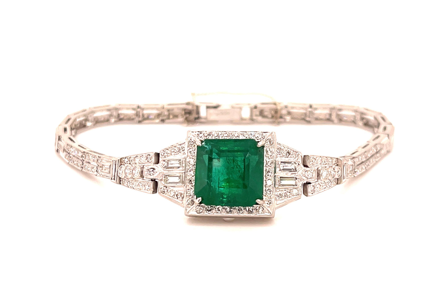 5.88ct Emerald 4.50ct Diamond Art Deco (Circa 1920s) Antique Platinum Bracelet